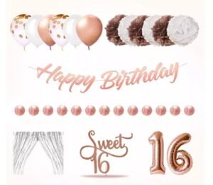 5x EpiqueOne 41 Piece Set of Sweet 16 Birthday Decorations Rose Gold Party Kit