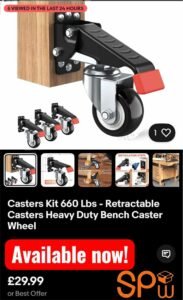 Casters Kit 60 Heavy Duty Retractable Bench Wheels